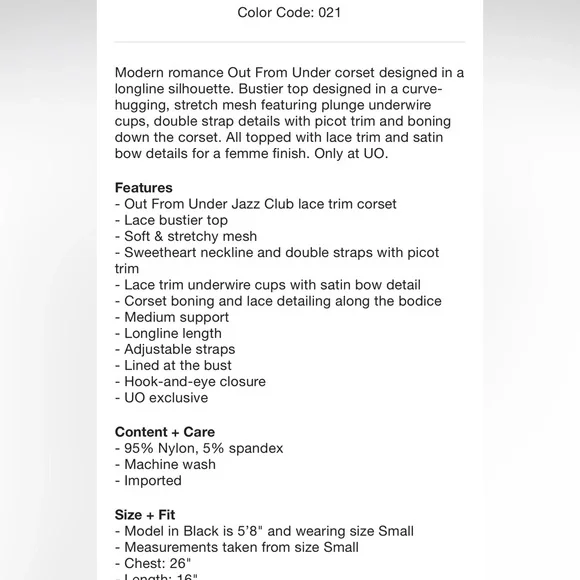 NWT UO Out From Under Jazz Club Lace Trim Corset in Chocolate XL - Picture 8 of 8